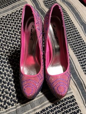 Alba Hot Pink Crystal-Embellished Pointed Heel Pumps